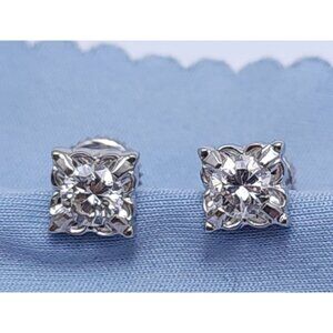 Unique 14K Solid White Gold Designer Round Cut Diamond Stud Screw Back Earrings